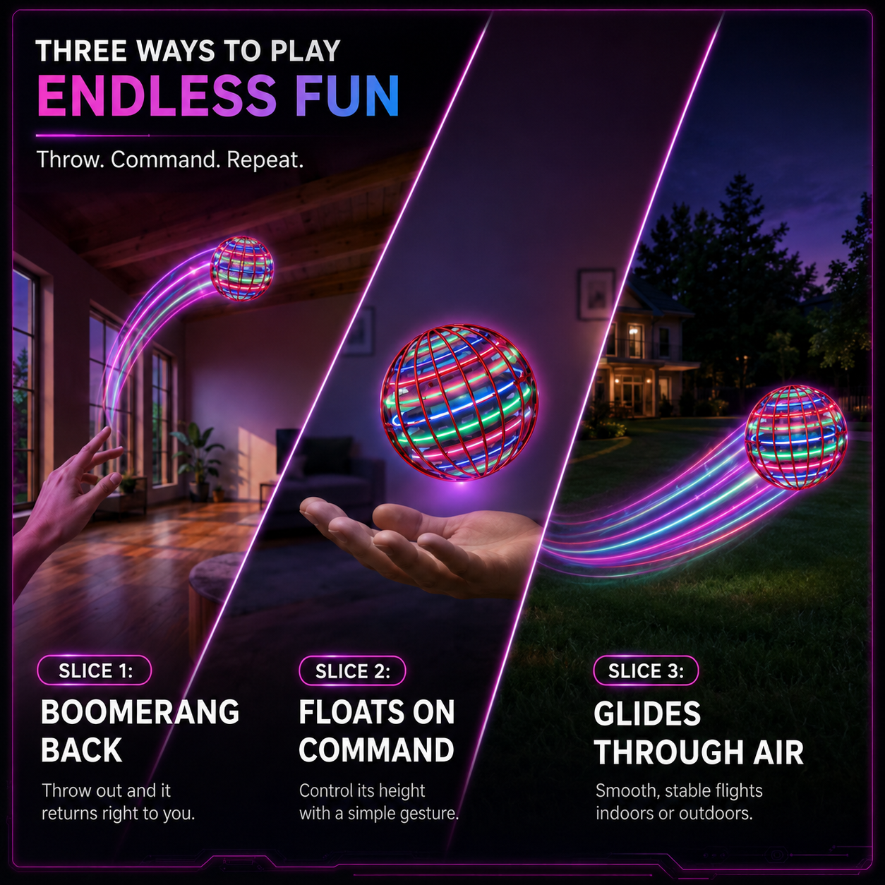 Flying Orb Ball — LED Boomerang Hover Toy